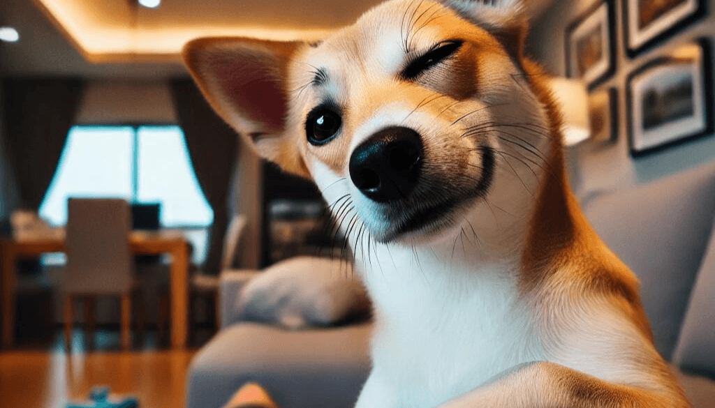 A playful dog giving the classic 'side eye' look