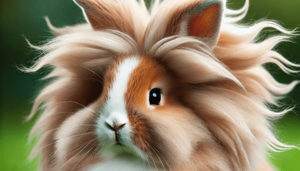 A Lionhead rabbit breed with a distinctive mane of fur around its head
