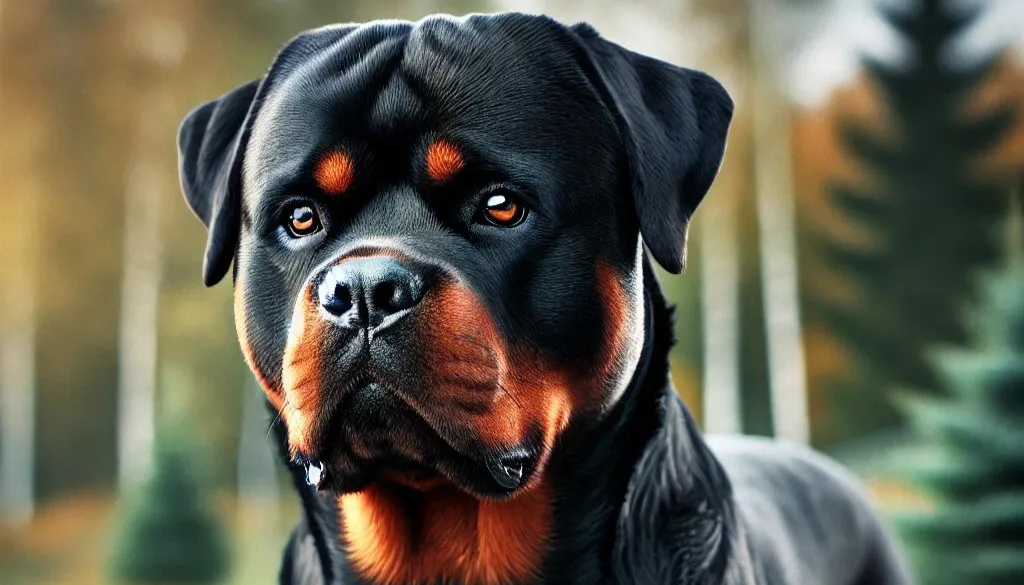 The Top 10 Scariest Dog Breeds: Unveiling the Most Fearsome Canines 2 A powerful and muscular Rottweiler standing alert in an outdoor environment,