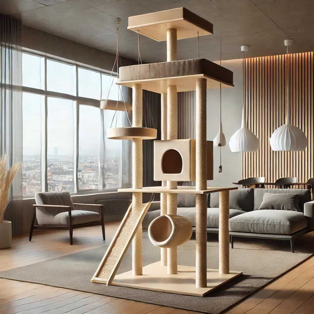 The Modern Cat Tree 2024: Functional and Stylish for Your Cat 6 A tall modern cat tree tower with multiple levels