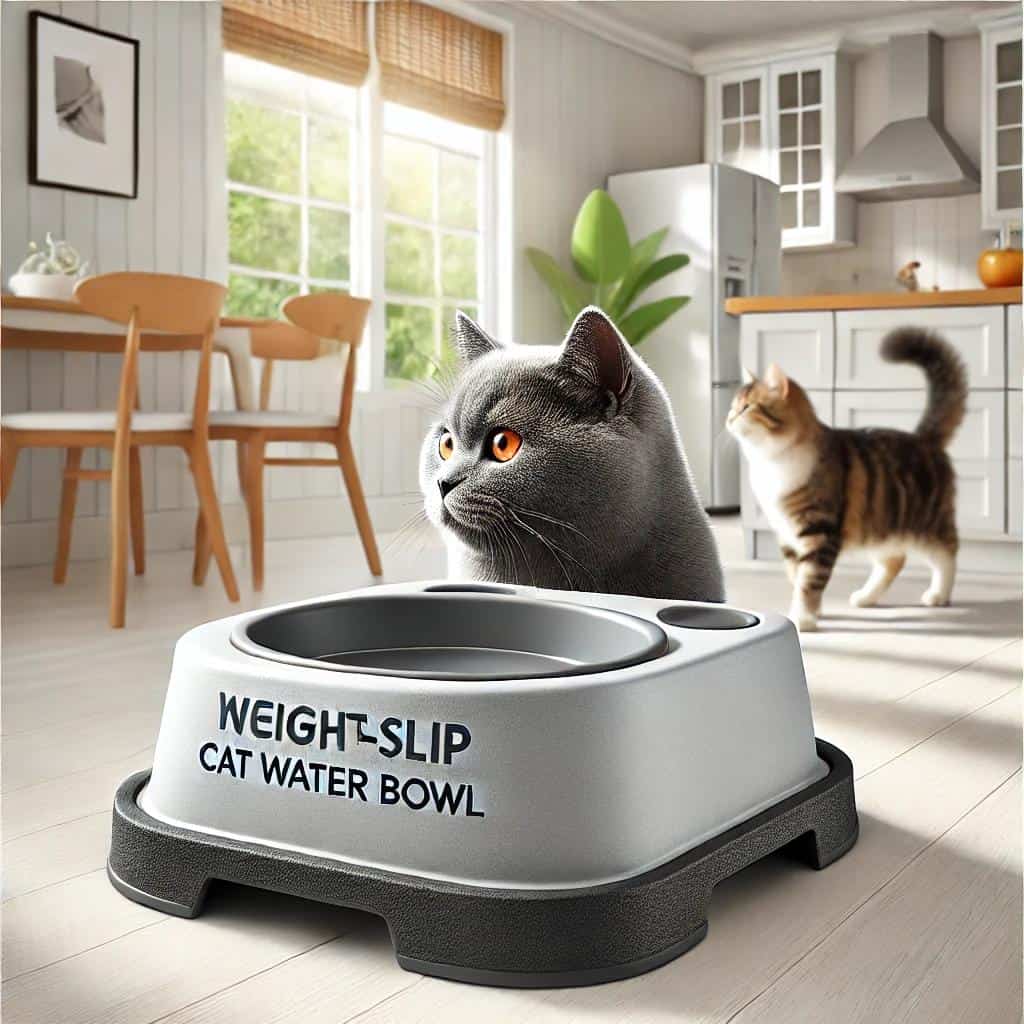 Cat Bowls: Finding the Perfect Fit for Your Feline Friend 6 A weighted no slip cat water bowl with a playful