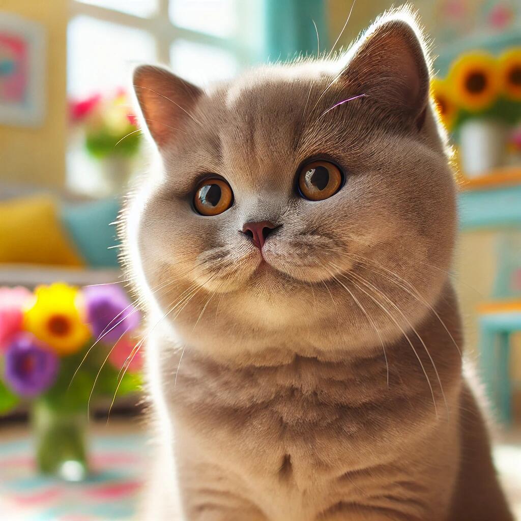 A charming Mawbritz British Shorthair cat with a plush coat and a sweet expression