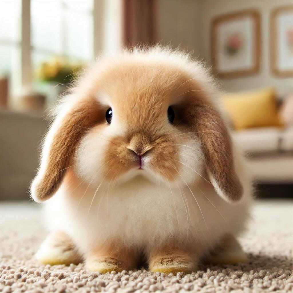 An American Fuzzy Lop rabbit, small in size (around 3-4 pounds)