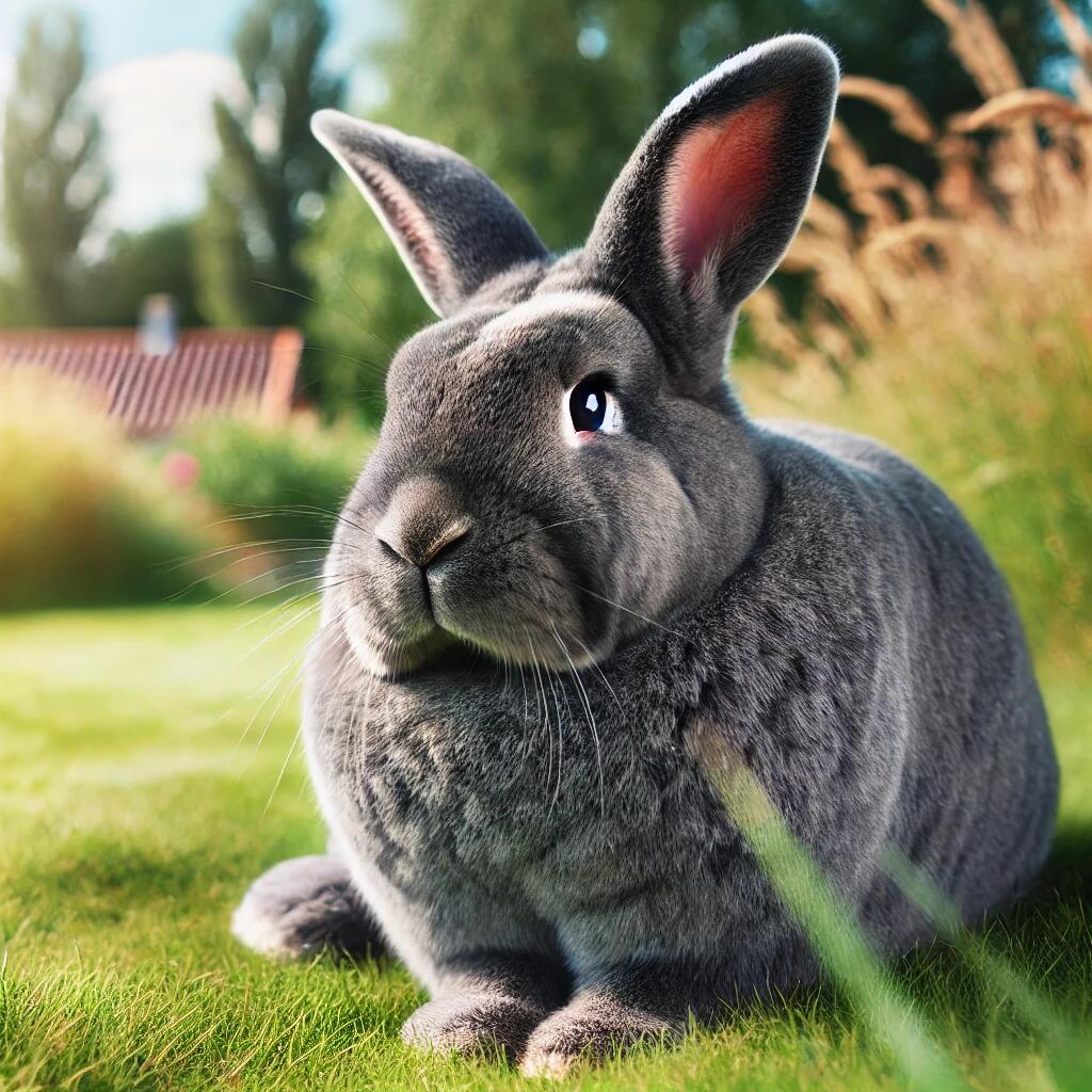 A Flemish Giant rabbit, large in size (weighing over 15 pounds)