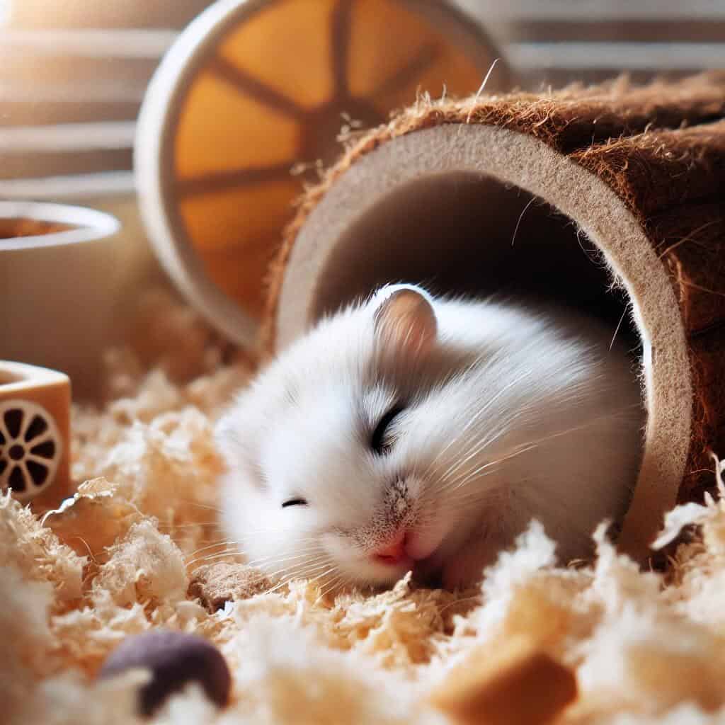 Flat Hamster – Why Your Hamster Appears Flat 4 A Winter White dwarf flat hamster resting peacefully in a cozy enclosure.