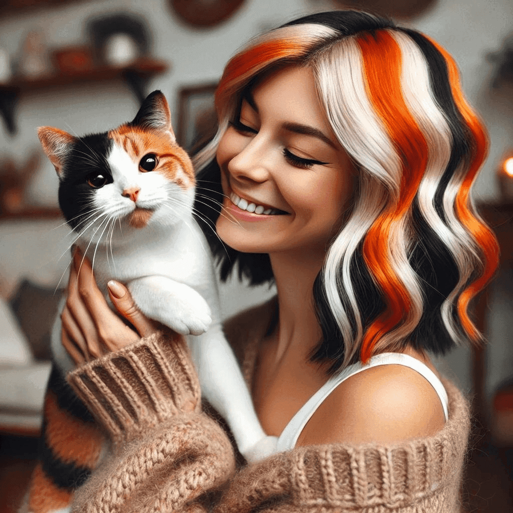 About Me 1 Joyful Pet Avatar, a woman with a calico cat