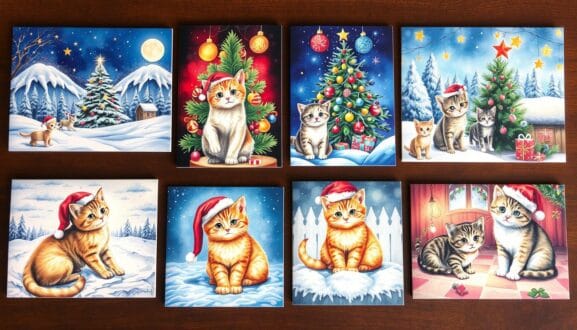 hand-painted cat Christmas cards hand-painted cat Christmas cards