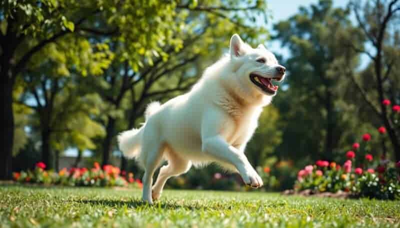 massive white mutt exercising massive white mutt exercising