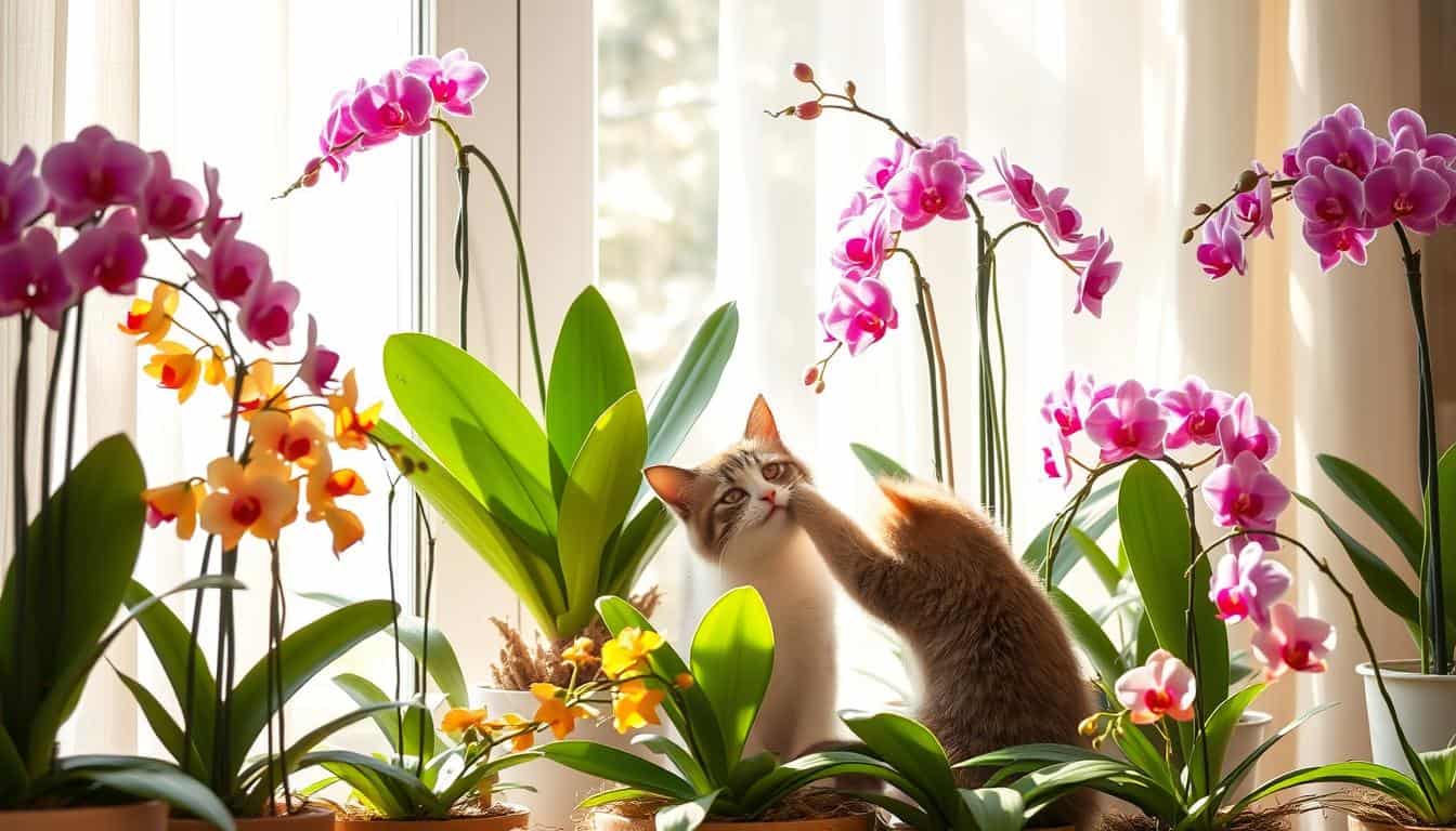 orchid plants and cats