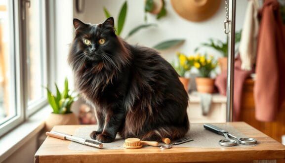Black Maine Coon cat grooming Black Maine Coon cat grooming