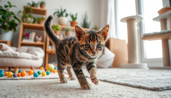 Dilute tortie kitten in a prepared home Dilute tortie kitten in a prepared home